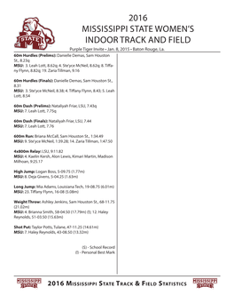 2016 Mississippi State Women's Indoor Track and Field