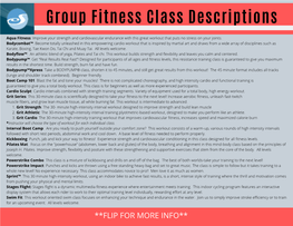 Group Fitness Descriptions