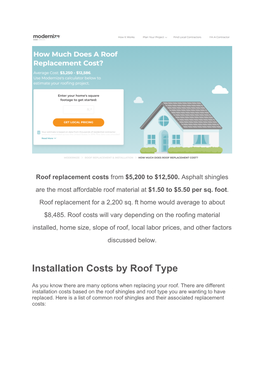 Installation Costs by Roof Type