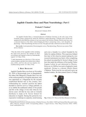 Jagdish Chandra Bose and Plant Neurobiology: Part I