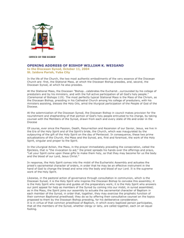 OPENING ADDRESS of BISHOP WILLIAM K. WEIGAND to the Diocesan Synod, October 11, 2004 St