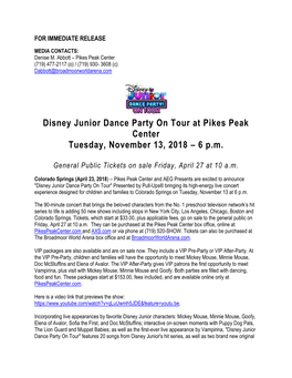 Disney Junior Dance Party on Tour at Pikes Peak Center Tuesday, November 13, 2018 – 6 P.M