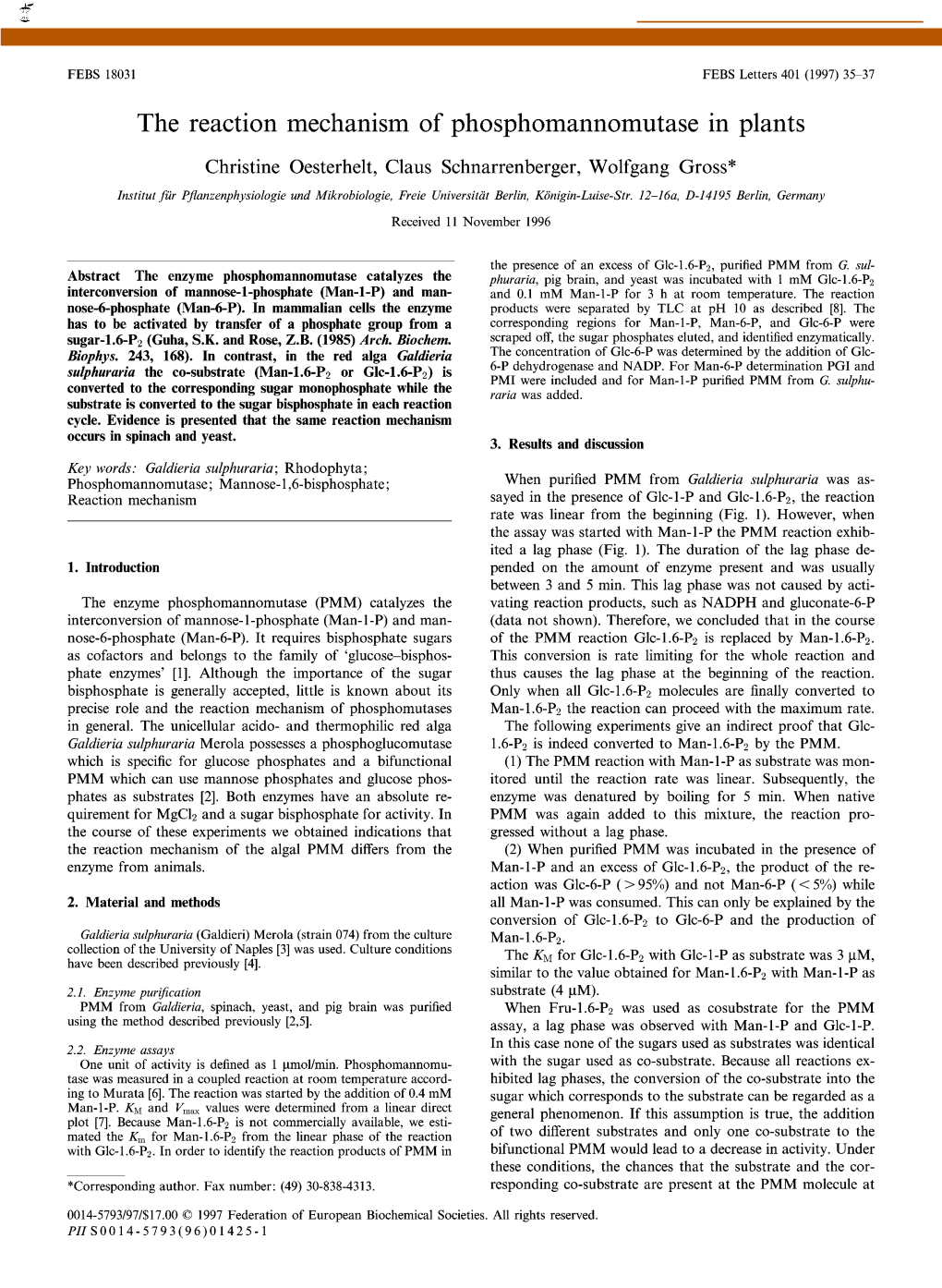 The Reaction Mechanism of Phosphomannomutase in Plants