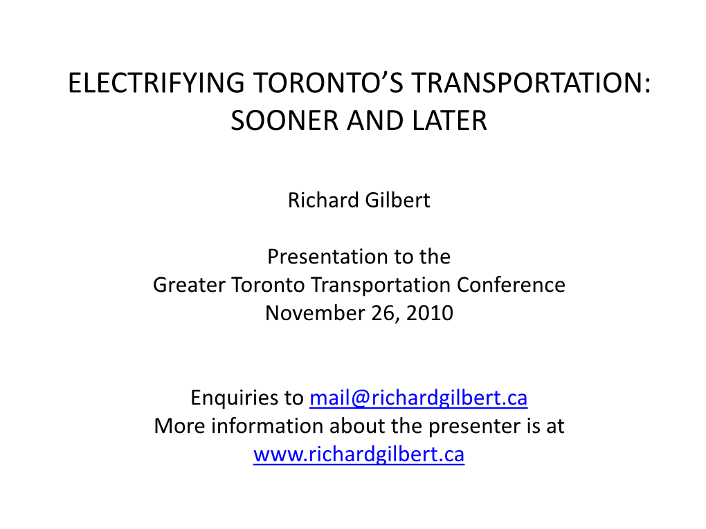 Electrifying Toronto's Transportation