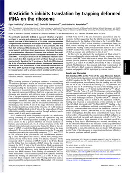 Blasticidin S Inhibits Translation by Trapping Deformed Trna on the Ribosome