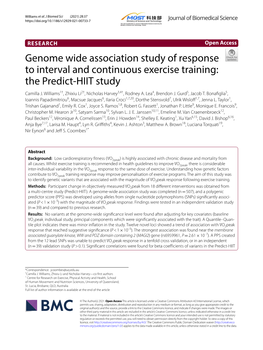 Genome Wide Association Study of Response to Interval and Continuous Exercise Training: the Predict‑HIIT Study Camilla J