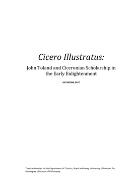 Cicero Illustratus: John Toland and Ciceronian Scholarship in the Early Enlightenment