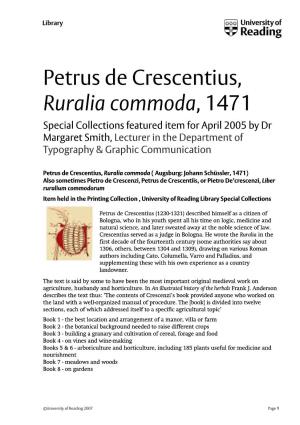 Petrus De Crescentius, Ruralia Commoda, 1471