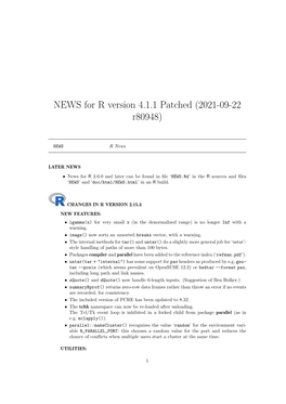 NEWS for R Version 4.1.1 Patched (2021-08-27 R80829)