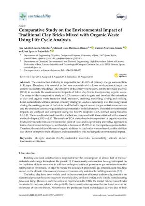 Comparative Study on the Environmental Impact of Traditional Clay Bricks Mixed with Organic Waste Using Life Cycle Analysis