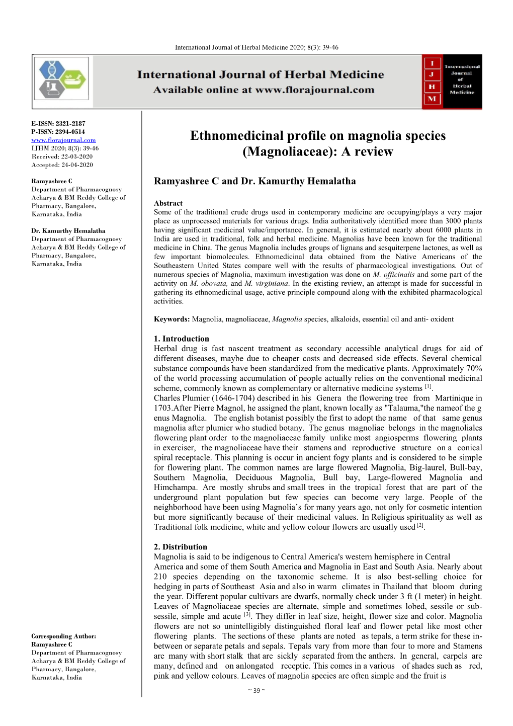 Ethnomedicinal Profile on Magnolia Species (Magnoliaceae): a Review