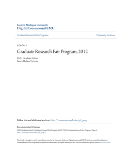 Graduate Research Fair Program, 2012 EMU Graduate School Eastern Michigan University