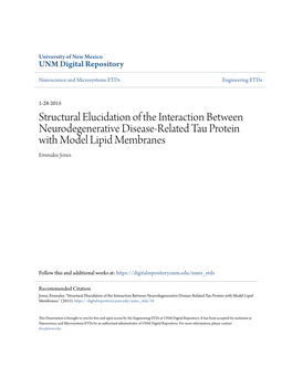 Structural Elucidation of the Interaction Between Neurodegenerative Disease-Related Tau Protein with Model Lipid Membranes Emmalee Jones