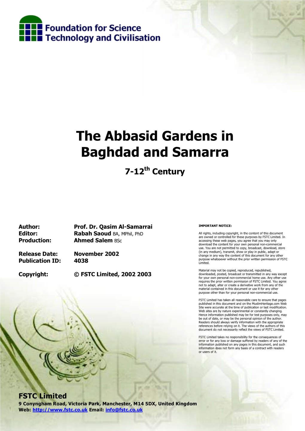 The Abbasid Gardens in Baghdad and Samarra