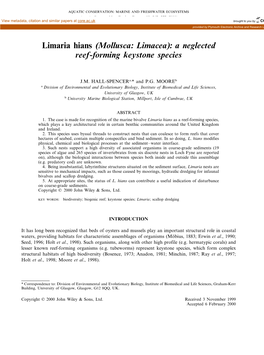 Limaria Hians (Mollusca: Limacea): a Neglected Reef-Forming Keystone Species