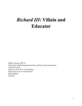 Richard III: Villain and Educator