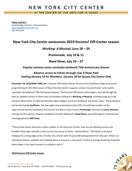 New York City Center Announces 2019 Encores! Off-Center Season