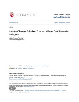 A Study of Thomas Hobbes's Post-Restoration Dialogues