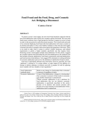 Food Fraud and the Food, Drug, and Cosmetic Act: Bridging a Disconnect
