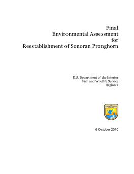 Final Environmental Assessment for Reestablishment of Sonoran Pronghorn