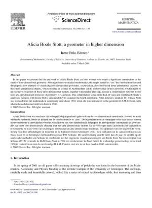 Alicia Boole Stott, a Geometer in Higher Dimension