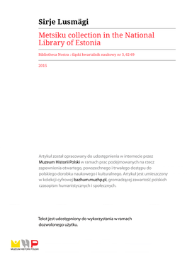 Sirje Lusmägi Metsiku Collection in the National Library of Estonia