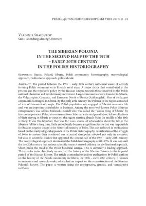 The Siberian Polonia in the Second Half of the 19Th – Early 20Th Century in the Polish Historiography