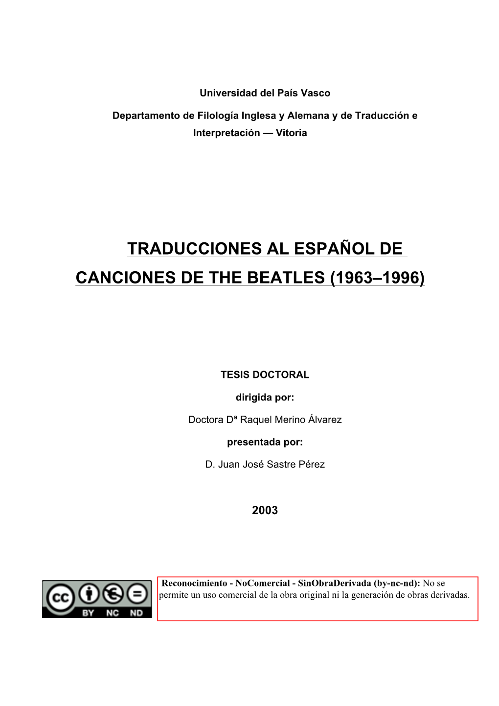Traducciones Al Español De Canciones De the Beatles (1963–1996)
