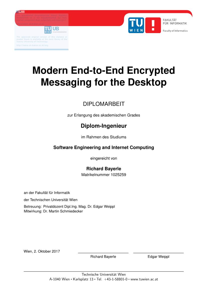 Modern End-To-End Encrypted Messaging for the Desktop
