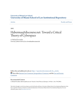 Habermas@Discourse.Net: Toward a Critical Theory of Cyberspace A