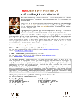 Adam & Eve Silk Massage Oil at VIE Hotel Bangkok and V Villas Hua