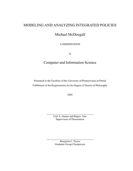 MODELING and ANALYZING INTEGRATED POLICIES Michael Mcdougall Carl A