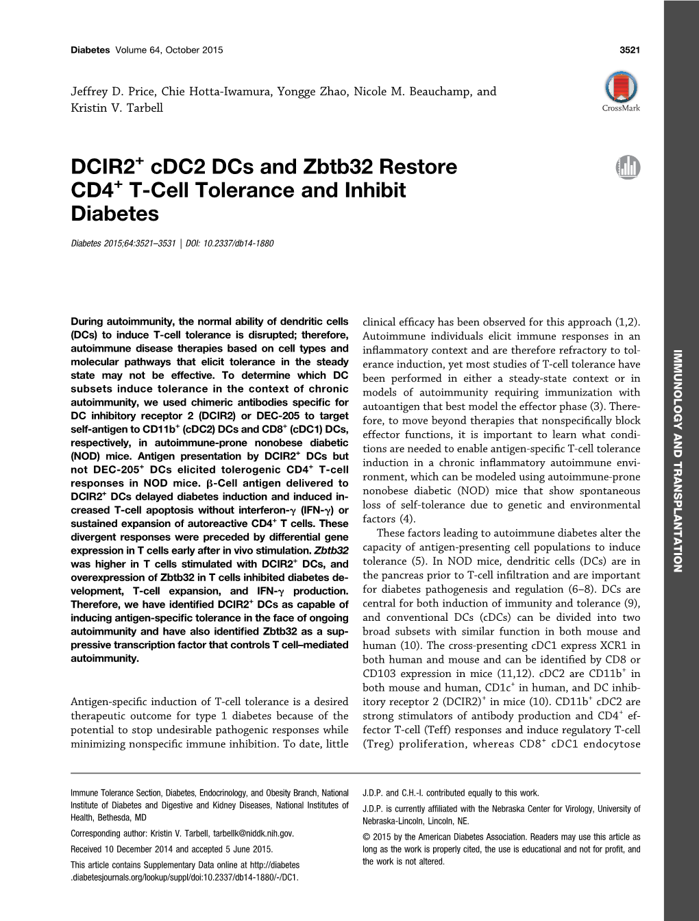 DCIR2 Cdc2 Dcs and Zbtb32 Restore CD4 T-Cell Tolerance