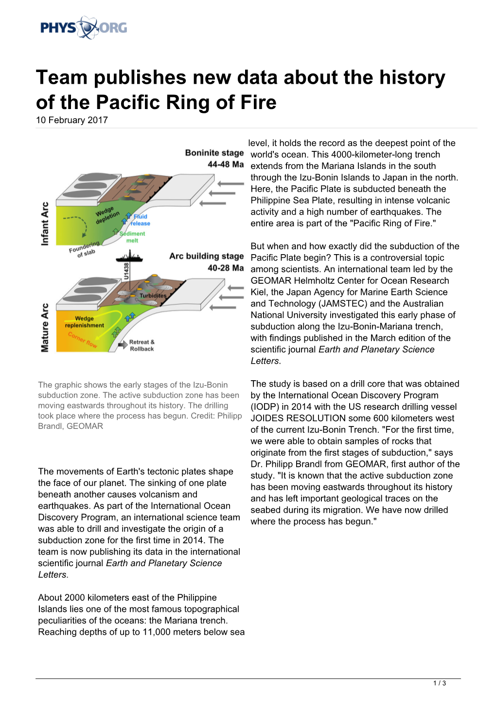 Team Publishes New Data About the History of the Pacific Ring of Fire 10 February 2017