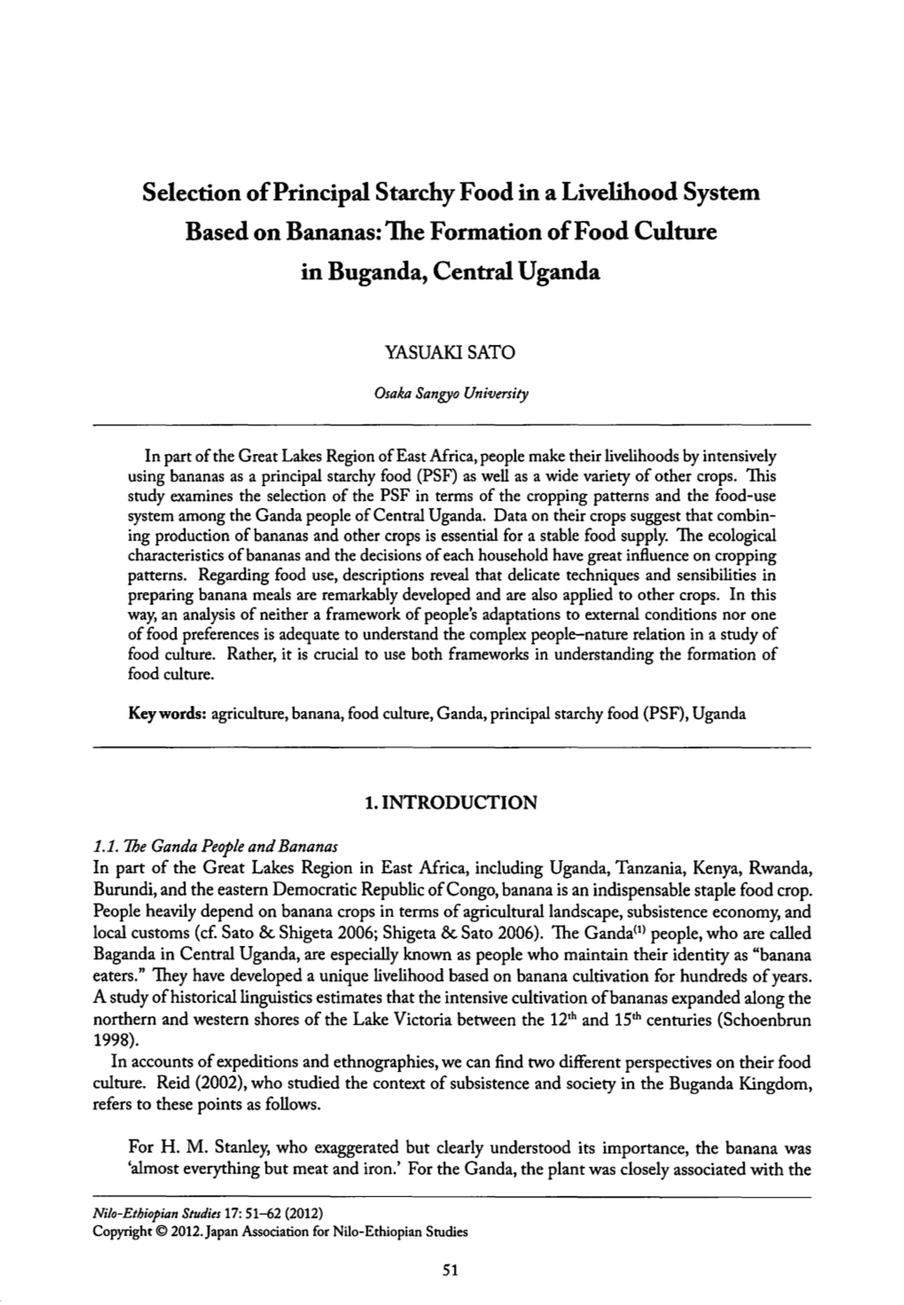 Selection of Principal Starchy Food in a Livelihood System Based on Bananas: the Formation of Food Culture in Buganda, Central Uganda