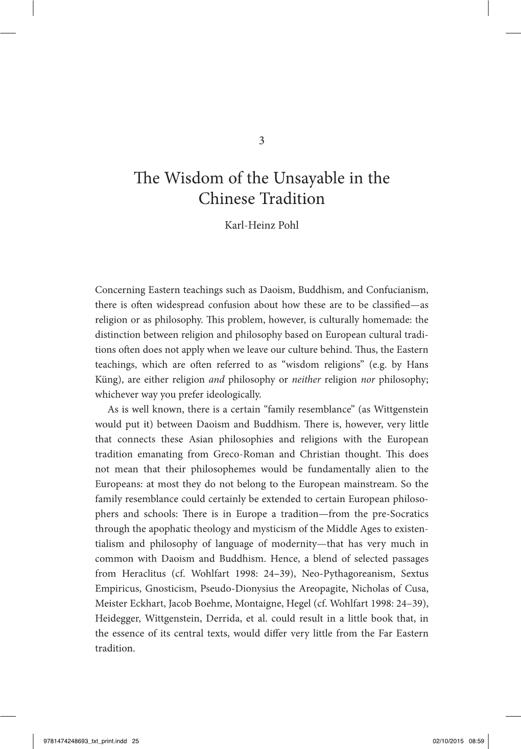 The Wisdom of the Unsayable in the Chinese Tradition Karl-Heinz Pohl