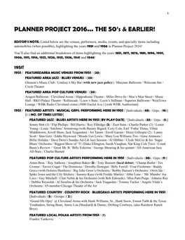 PLANNER PROJECT 2016... the 50'S & EARLIER!