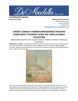 Everett Longley Warner Impressionist Painting Comes Back to Market After 106 Years in Family Collection