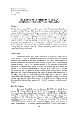 Religious Minorities in Pakistan Sikh Enigma: the Dissection of Punjab 1947