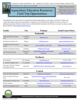 Aquaculture Education Resources: Field Trip Opportunities