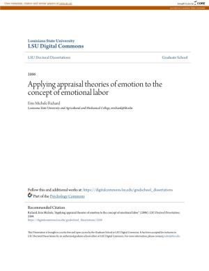 Applying Appraisal Theories of Emotion to the Concept of Emotional Labor