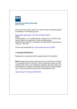 Characterisation of Ni Silicate-Bearing Minerals by UV-Vis-NIR Spectrscopy