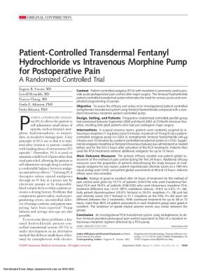 Patient-Controlled Transdermal Fentanyl Hydrochloride Vs Intravenous Morphine Pump for Postoperative Pain a Randomized Controlled Trial