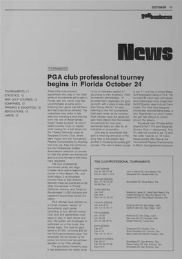 PGA Club Professional Tourney Begins in Florida October 24