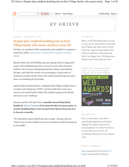 EV Grieve: Despite Plea, Landlord Doubling Rent on East Village Family with Cancer -Strick