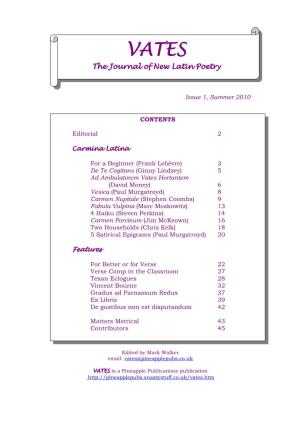 VATES the Journal of New Latin Poetry