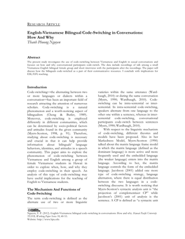 English-Vietnamese Bilingual Code-Switching in Conversations: How and Why Thanh Phuong Nguyen