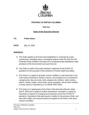 Order of the Executive Director May 14, 2020