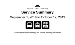 Service Summary September 1, 2019 to October 12, 2019