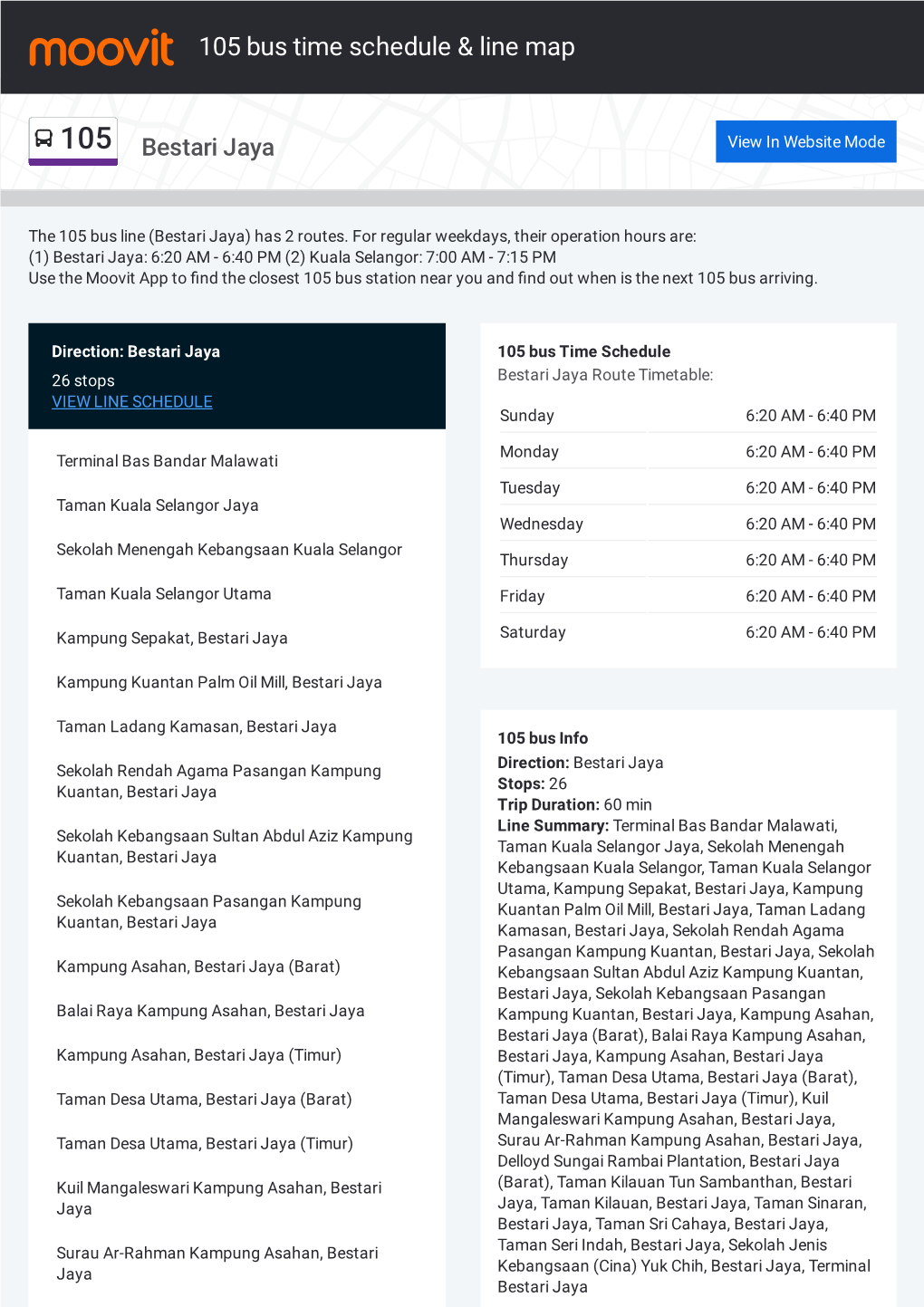 105 Bus Time Schedule & Line Route